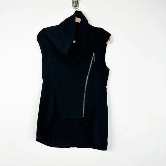 2/$30 White House Black Market Ponte Asymmetrical Vest Cowl Neck Black #A0569 - Picture 3 of 8